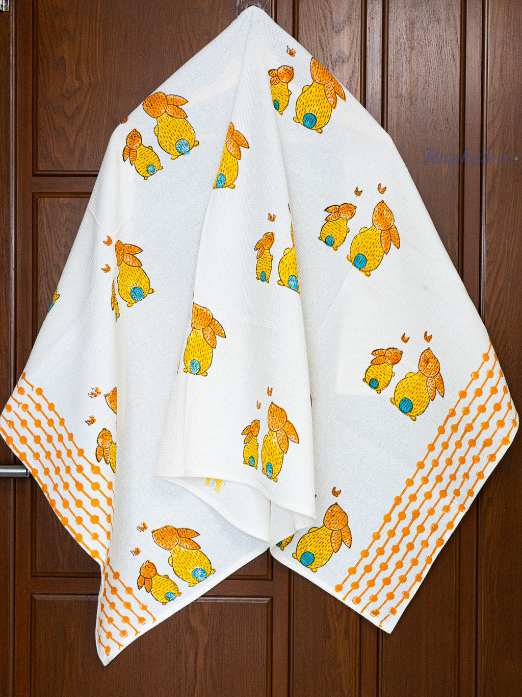 Love Rabbits Hand Block Printed Waffle Towel