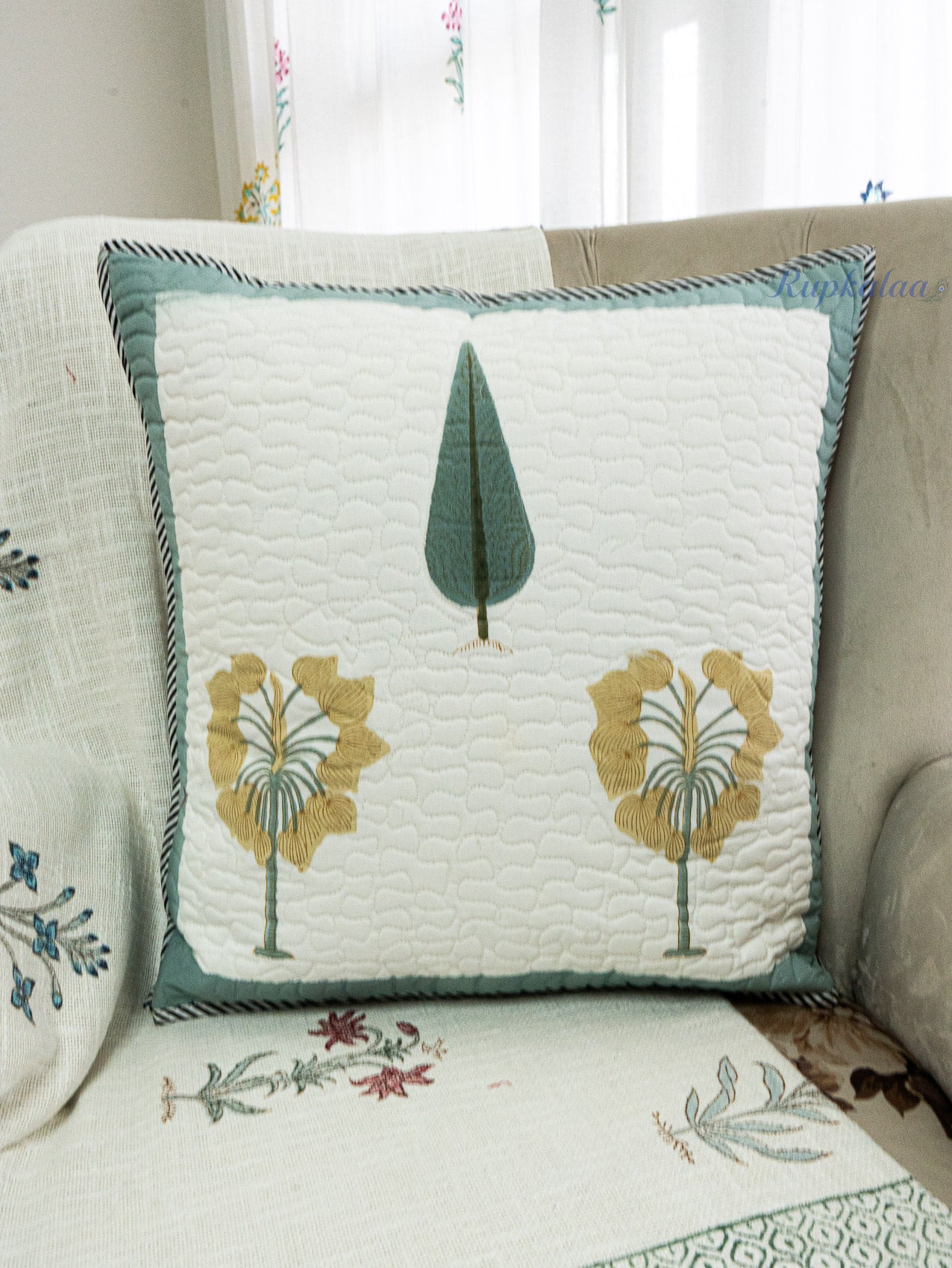 Forest Calm Hand Block Printed Cushion Cover (18x18 Inches)