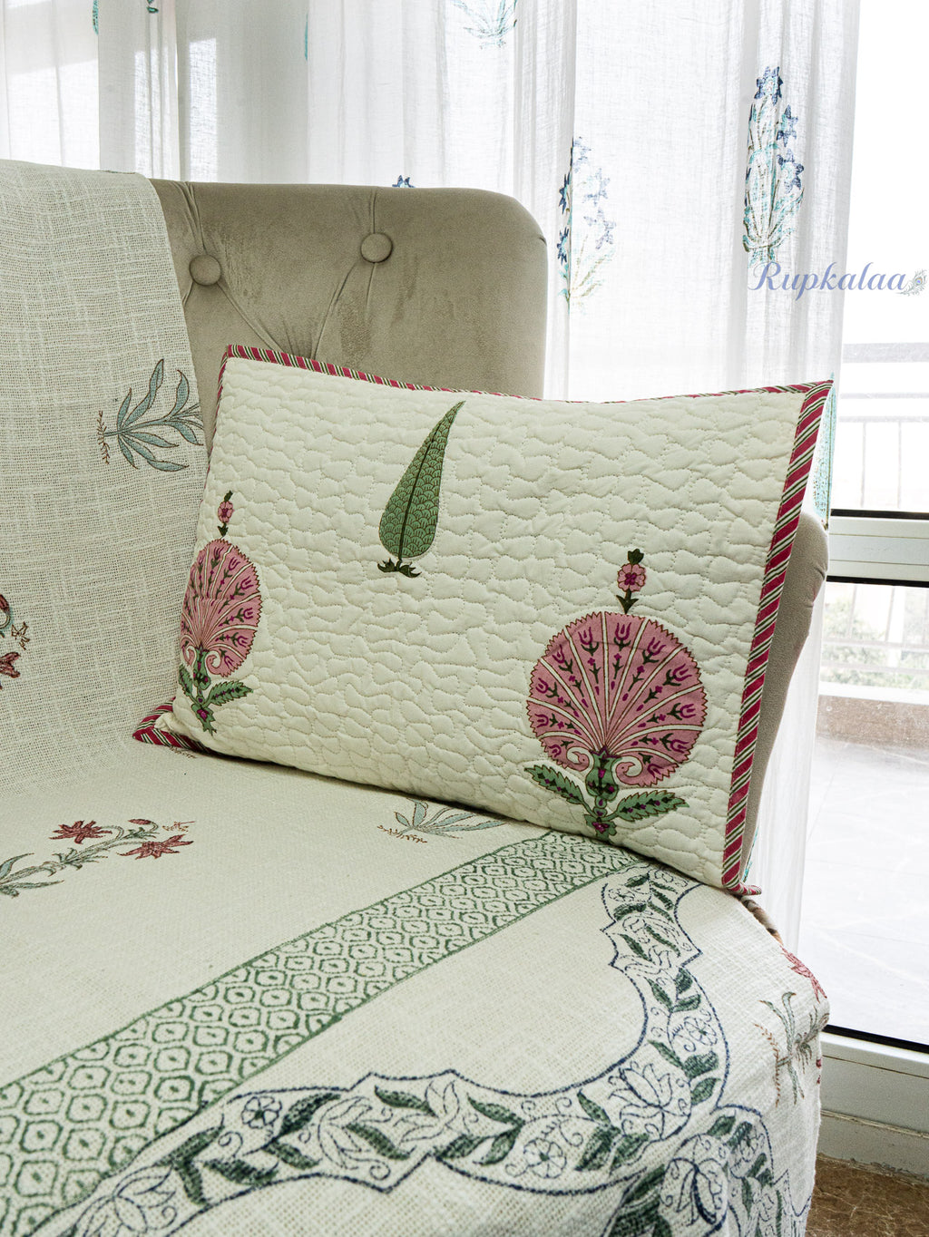 Botanica Trail Hand Block Printed Cushion Cover (18x12.5 Inches)