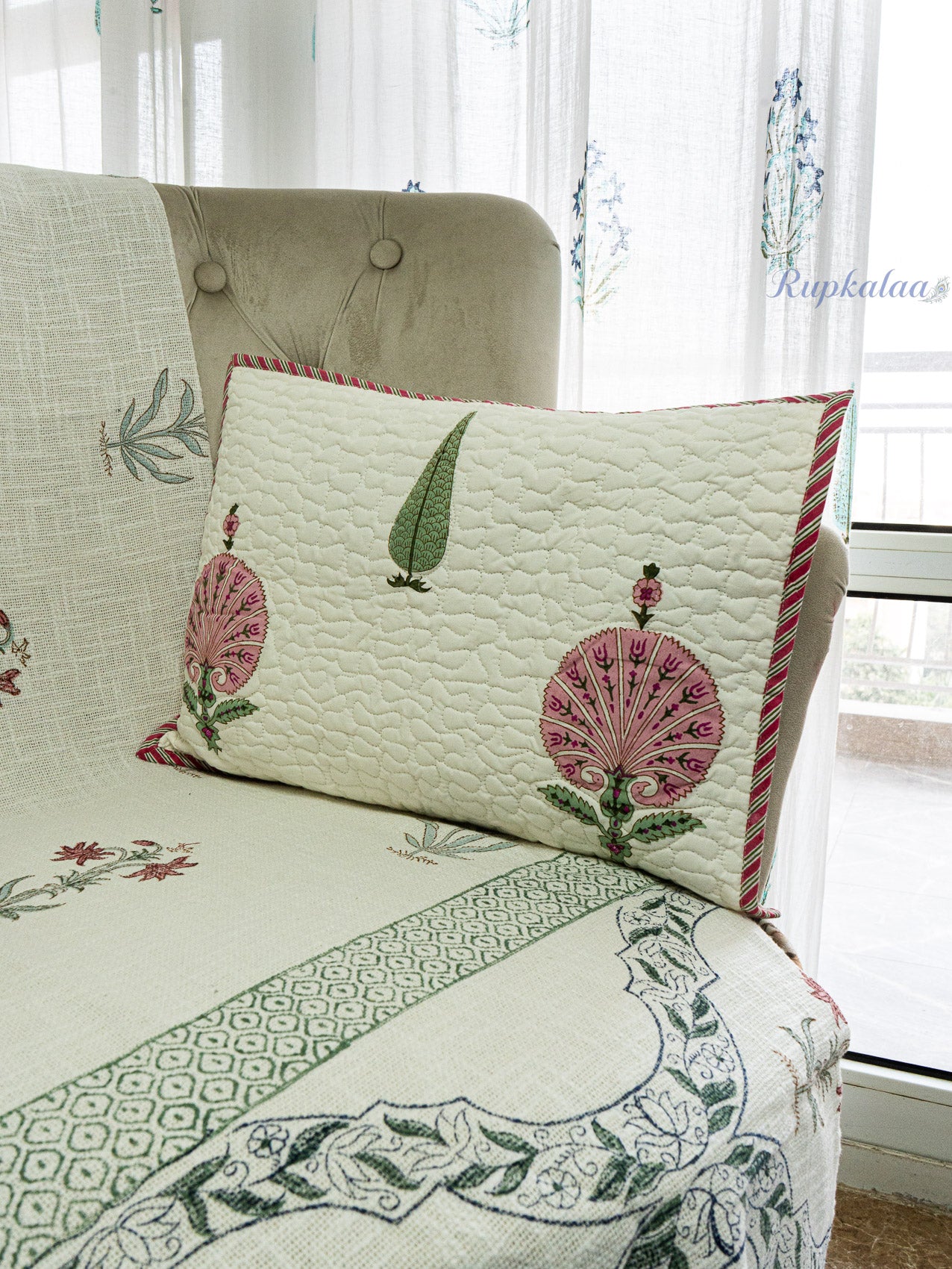 Botanica Trail Hand Block Printed Cushion Cover (18x12.5 Inches)