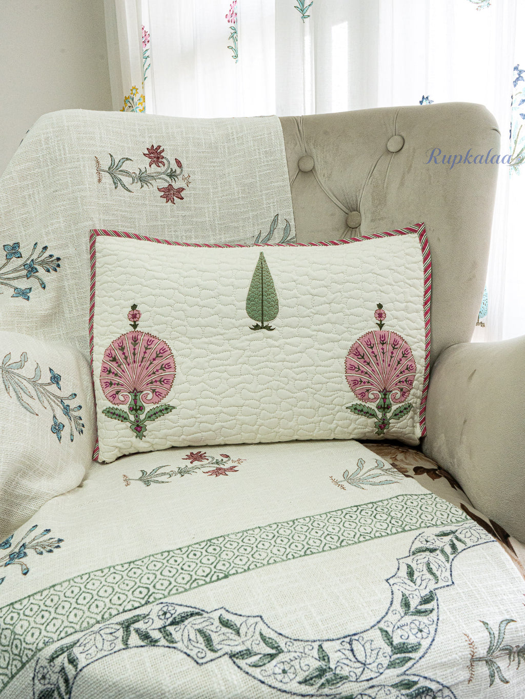 Botanica Trail Hand Block Printed Cushion Cover (18x12.5 Inches)