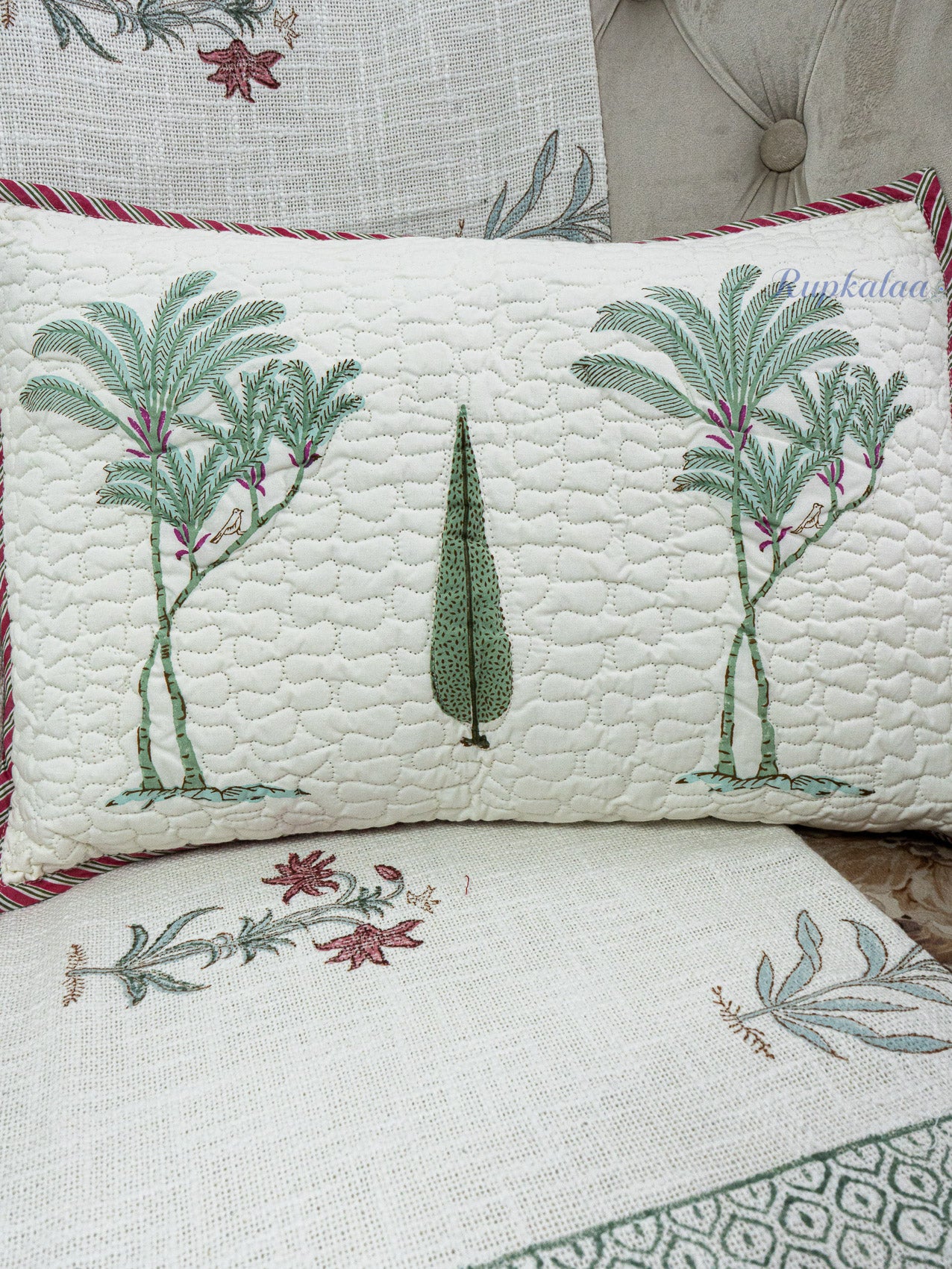Modern Woodland Hand Block Printed Cushion Cover (18x12.5 Inches)