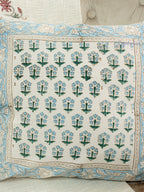 Indigo Petals Hand Block Printed Cushion Cover (16x16 Inches)