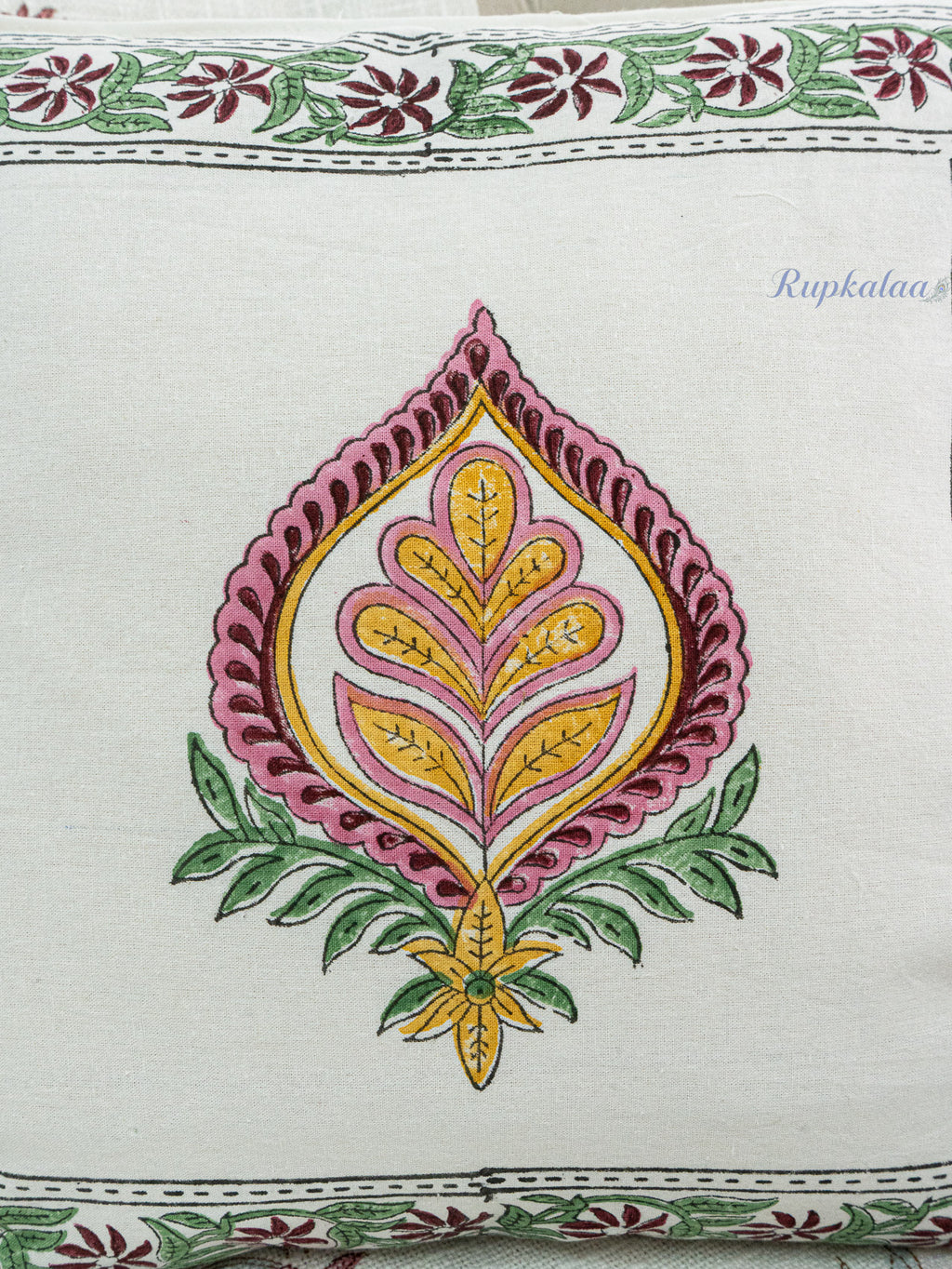 Floral Impact Hand Block Printed Cushion Cover (16x16 Inches)