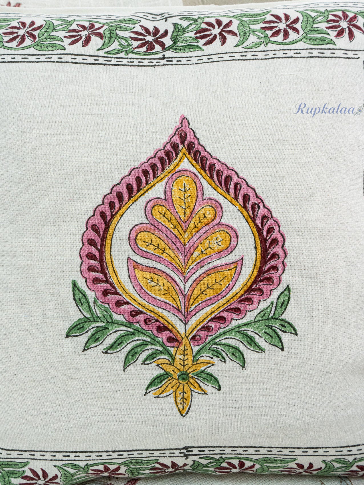 Floral Impact Hand Block Printed Cushion Cover (16x16 Inches)