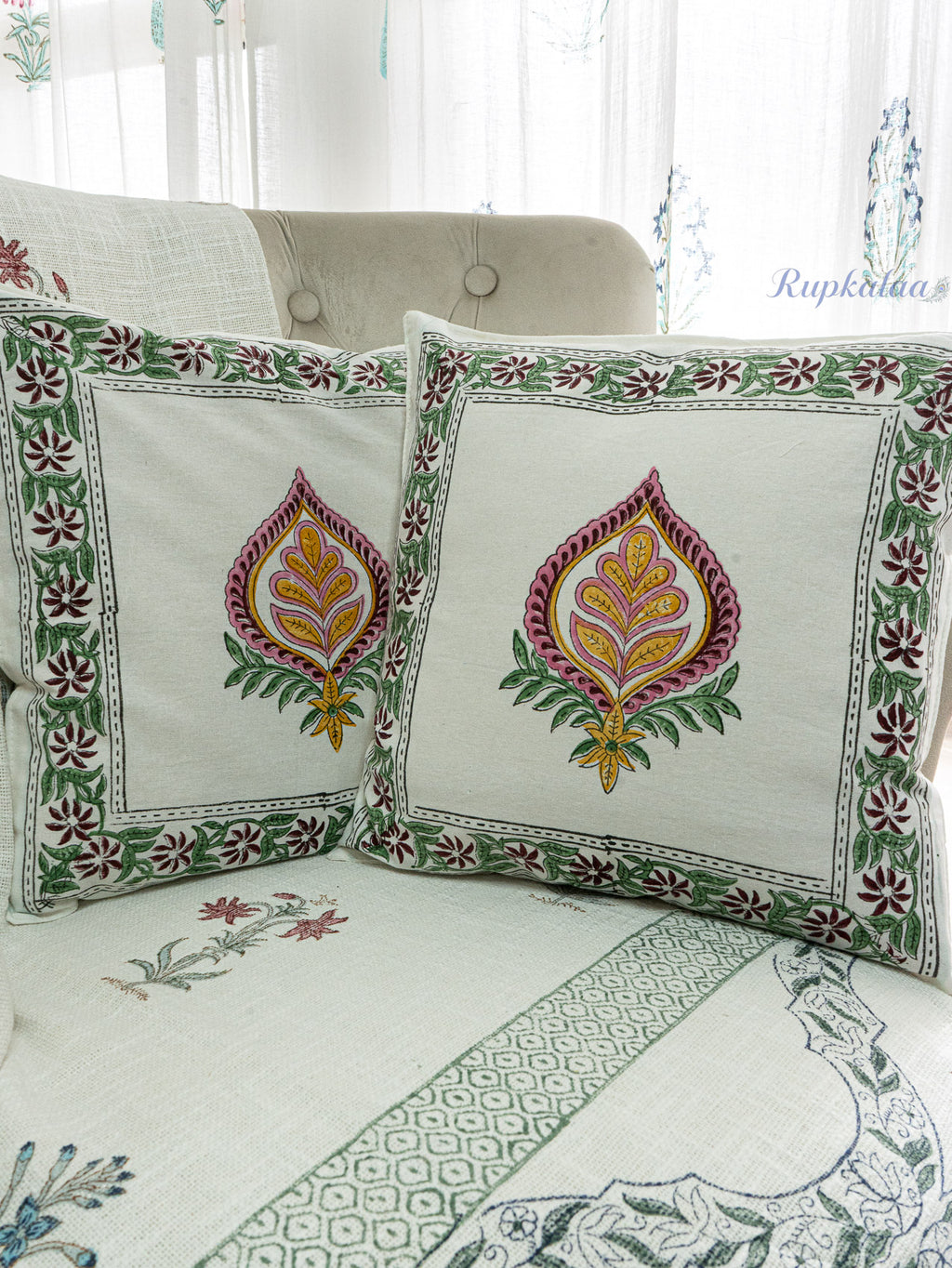 Floral Impact Hand Block Printed Cushion Cover (16x16 Inches)