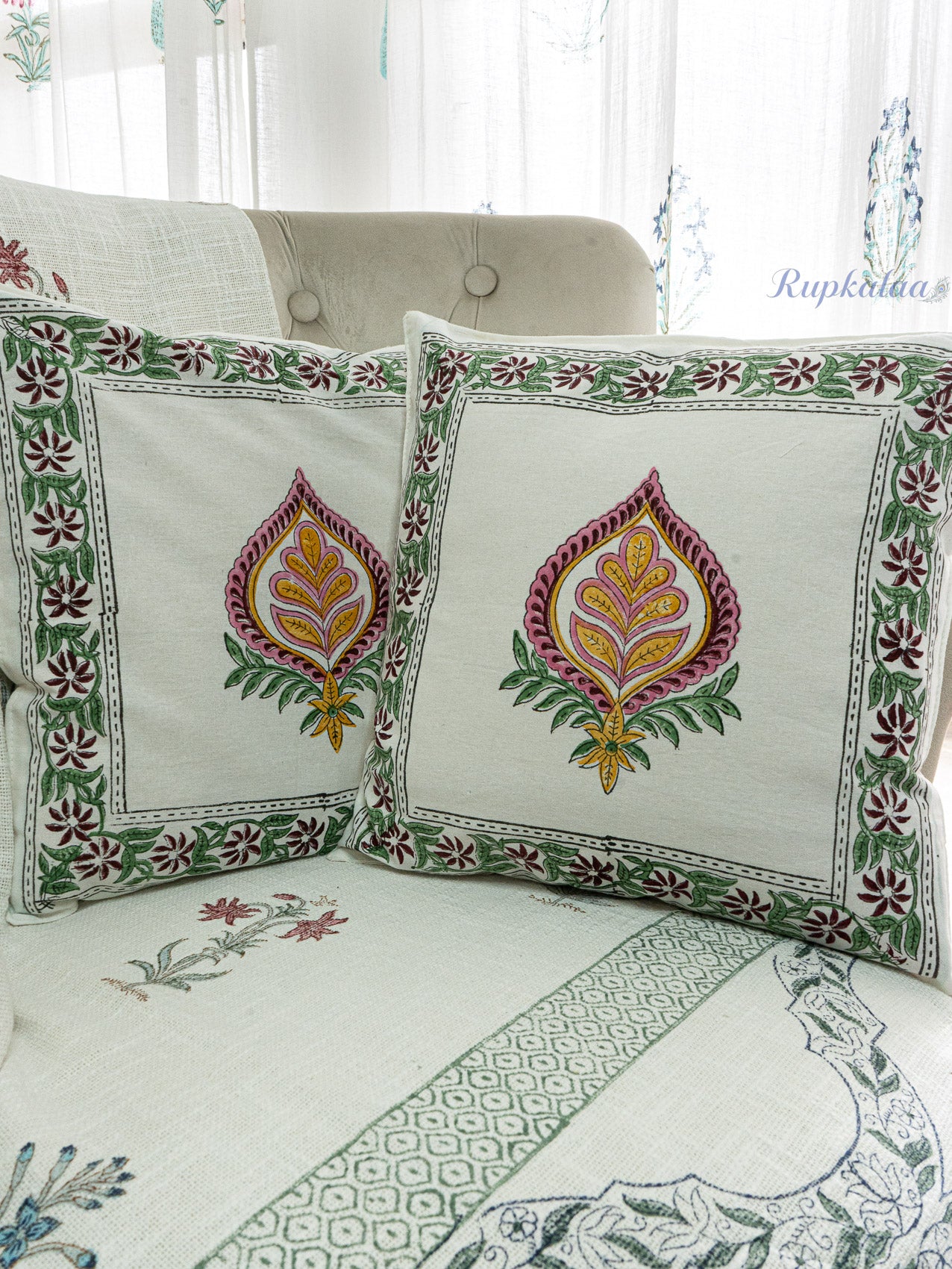 Floral Impact Hand Block Printed Cushion Cover (16x16 Inches)