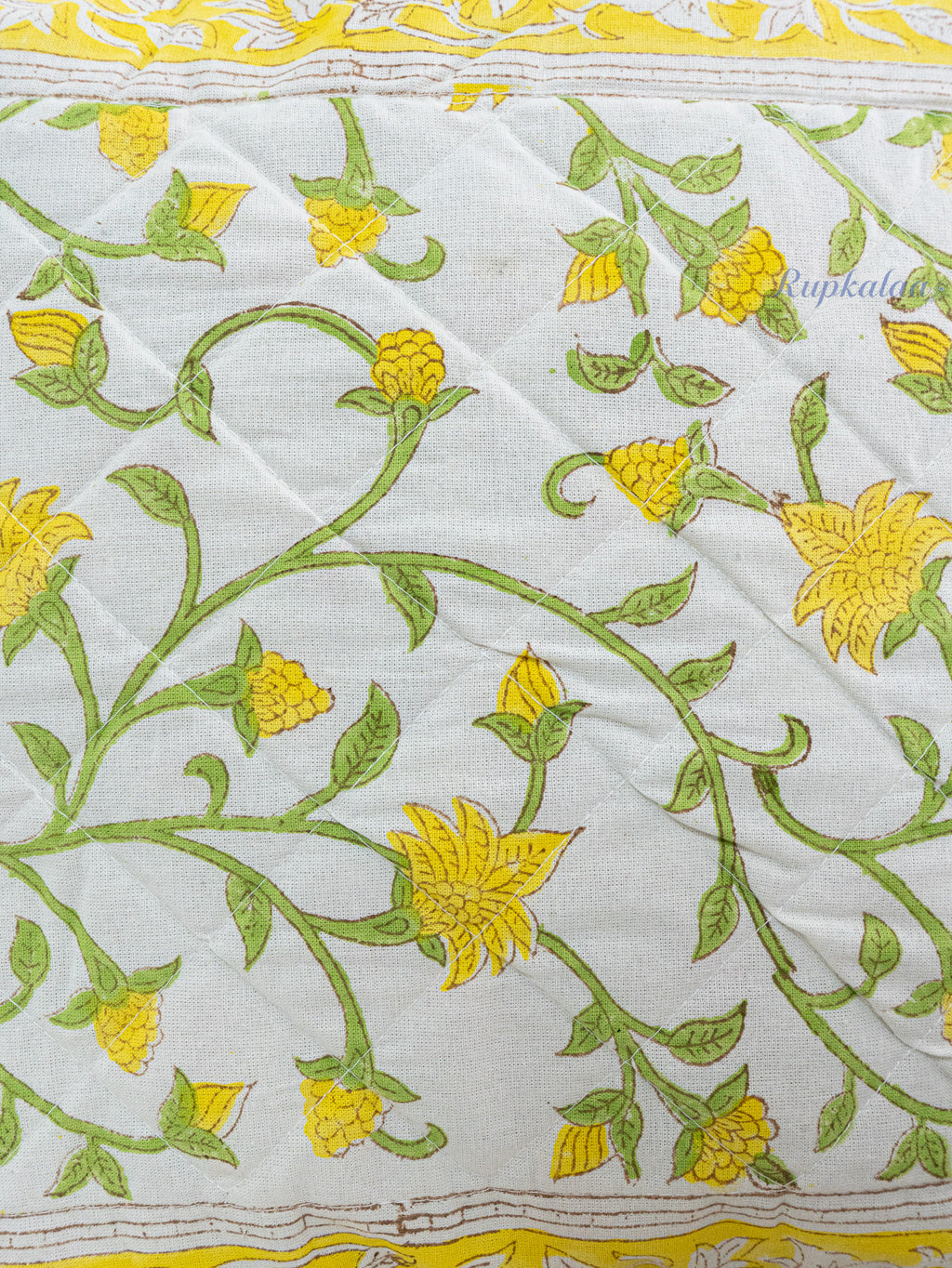 Golden Garden Hand Block Printed Cushion Cover (16x16 Inches)