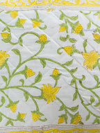 Golden Garden Hand Block Printed Cushion Cover (16x16 Inches)