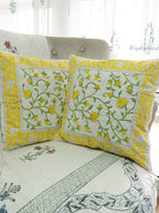 Golden Garden Hand Block Printed Cushion Cover (16x16 Inches)