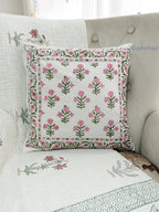Pink Meadow Hand Block Printed Cushion Cover (16x16 Inches)