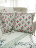 Pink Meadow Hand Block Printed Cushion Cover (16x16 Inches)