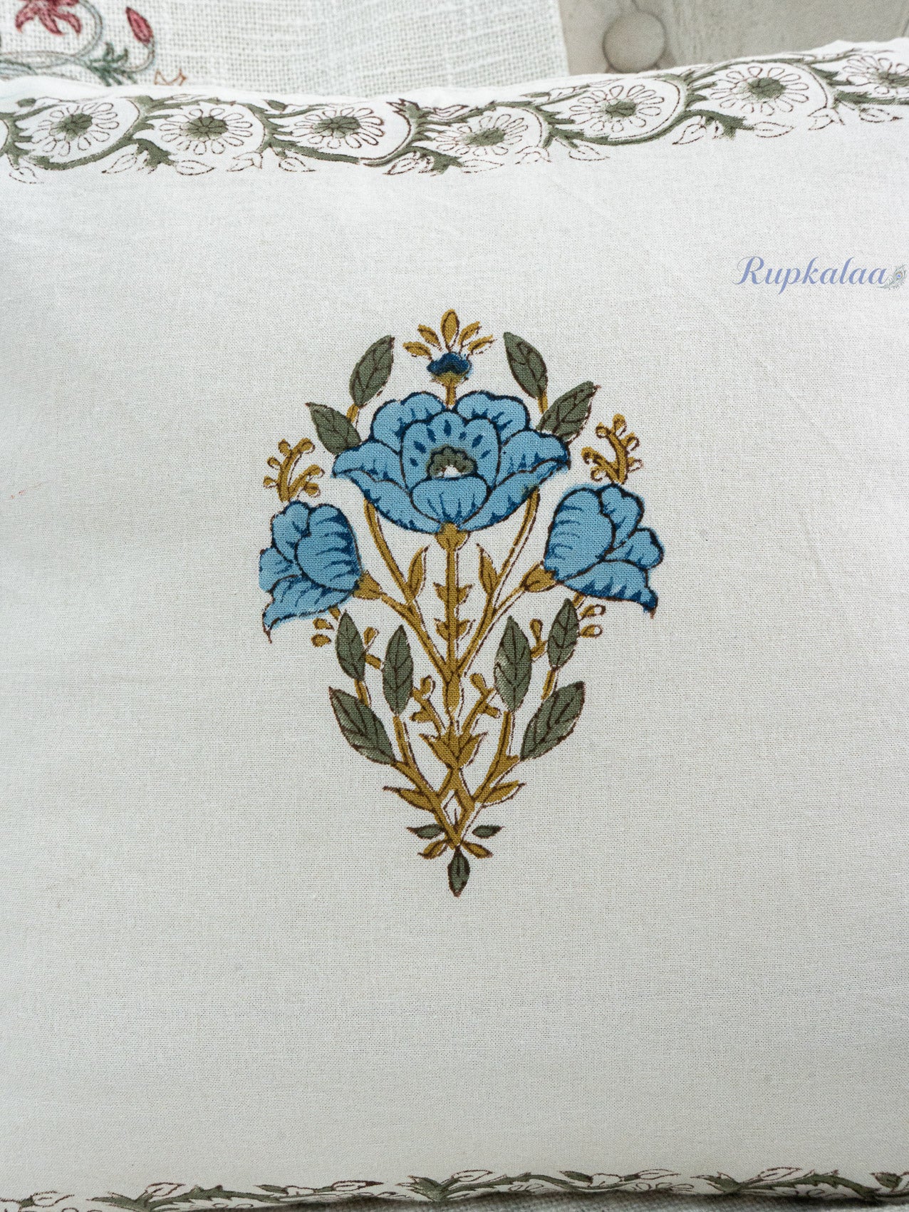 Pink Meadow Hand Block Printed Cushion Cover (16x16 Inches)