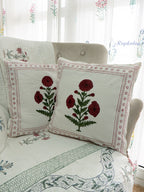 Sindoor Gul Hand Block Printed Cushion Cover (16x16 Inches)