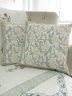 Golden Vines Hand Block Printed Cushion Cover (16x16 Inches)