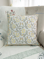 Golden Vines Hand Block Printed Cushion Cover (16x16 Inches)