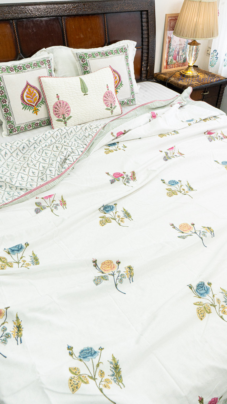Roses at Dusk Reversible Double Bed Mulmul Dohar