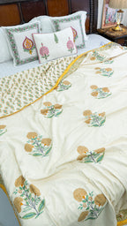Golden Drift Reversible Double Bed Mulmul Dohar (Cream Base)
