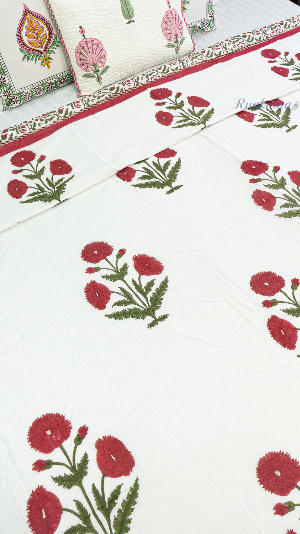 Crimson Calm Reversible Double Bed Mulmul Dohar