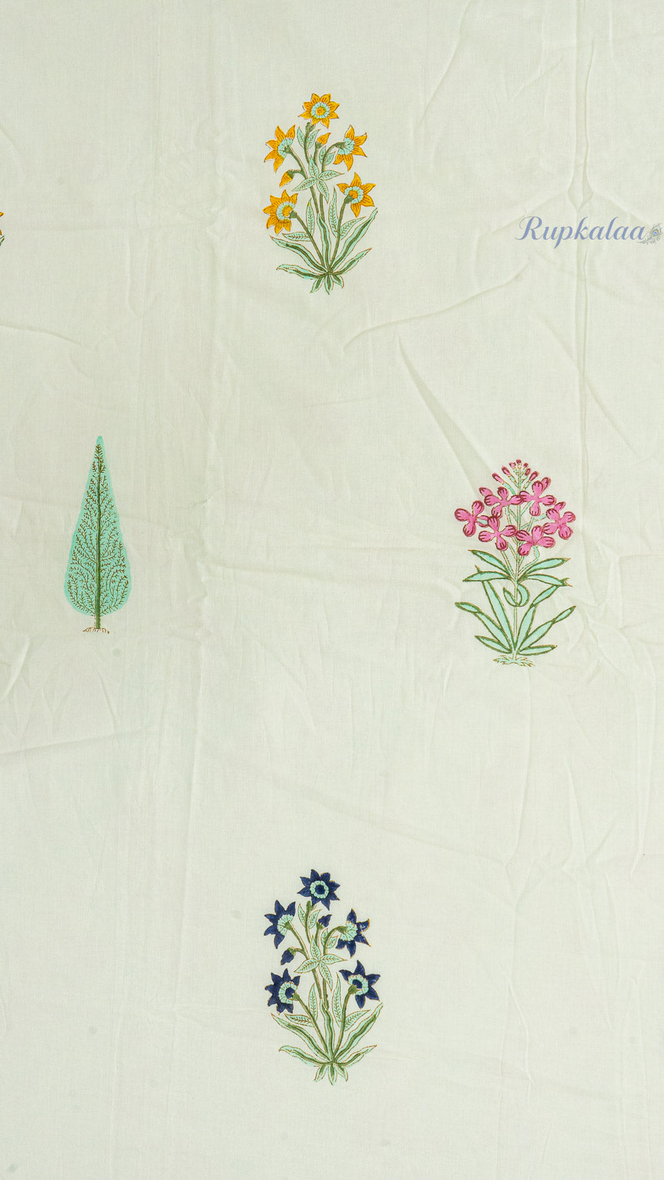 Moonlit Blooms Double Bed Mulmul Dohar (Cream Base)