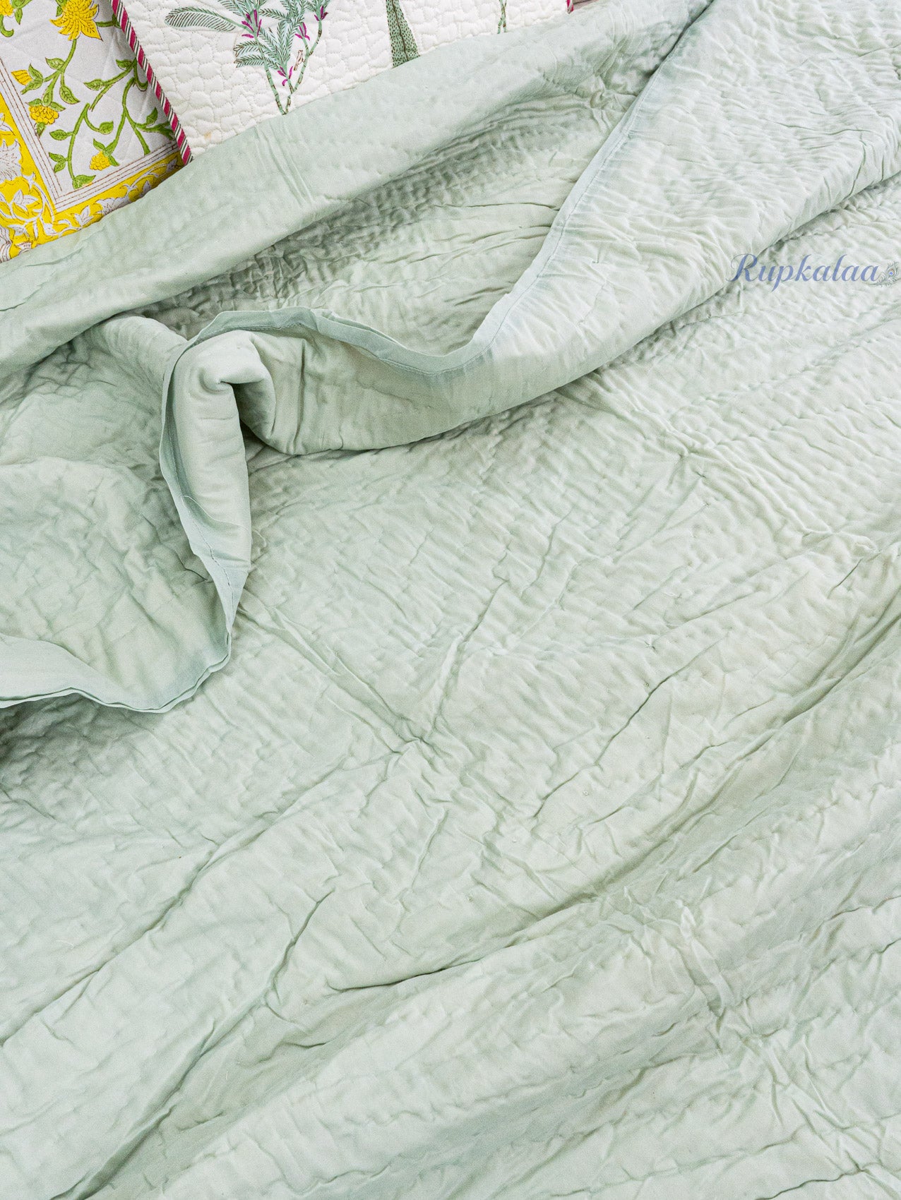Soft Sage Reversible Mulmul Double Bed Quilt