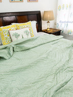 Soft Sage Reversible Mulmul Double Bed Quilt