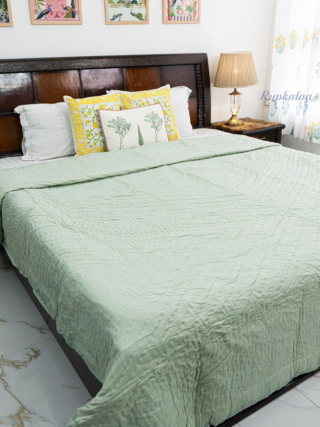 Soft Sage Reversible Mulmul Double Bed Quilt