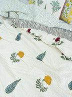 Petals at Ease Reversible Mulmul Double Bed Quilt