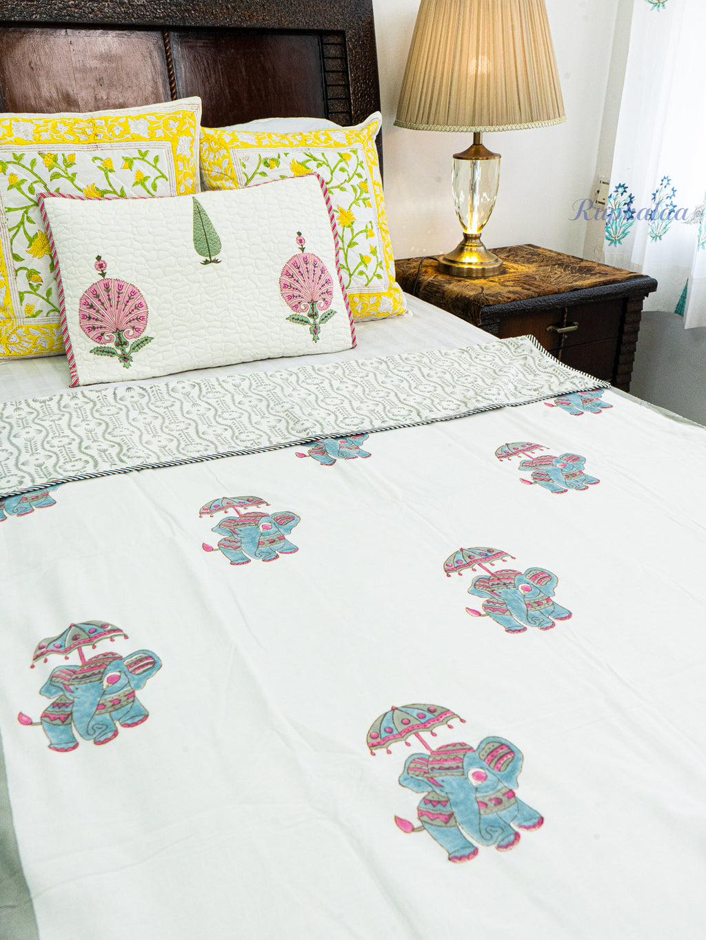 Sleepy Sky Safari Reversible Hand Block Mulmul Dohar