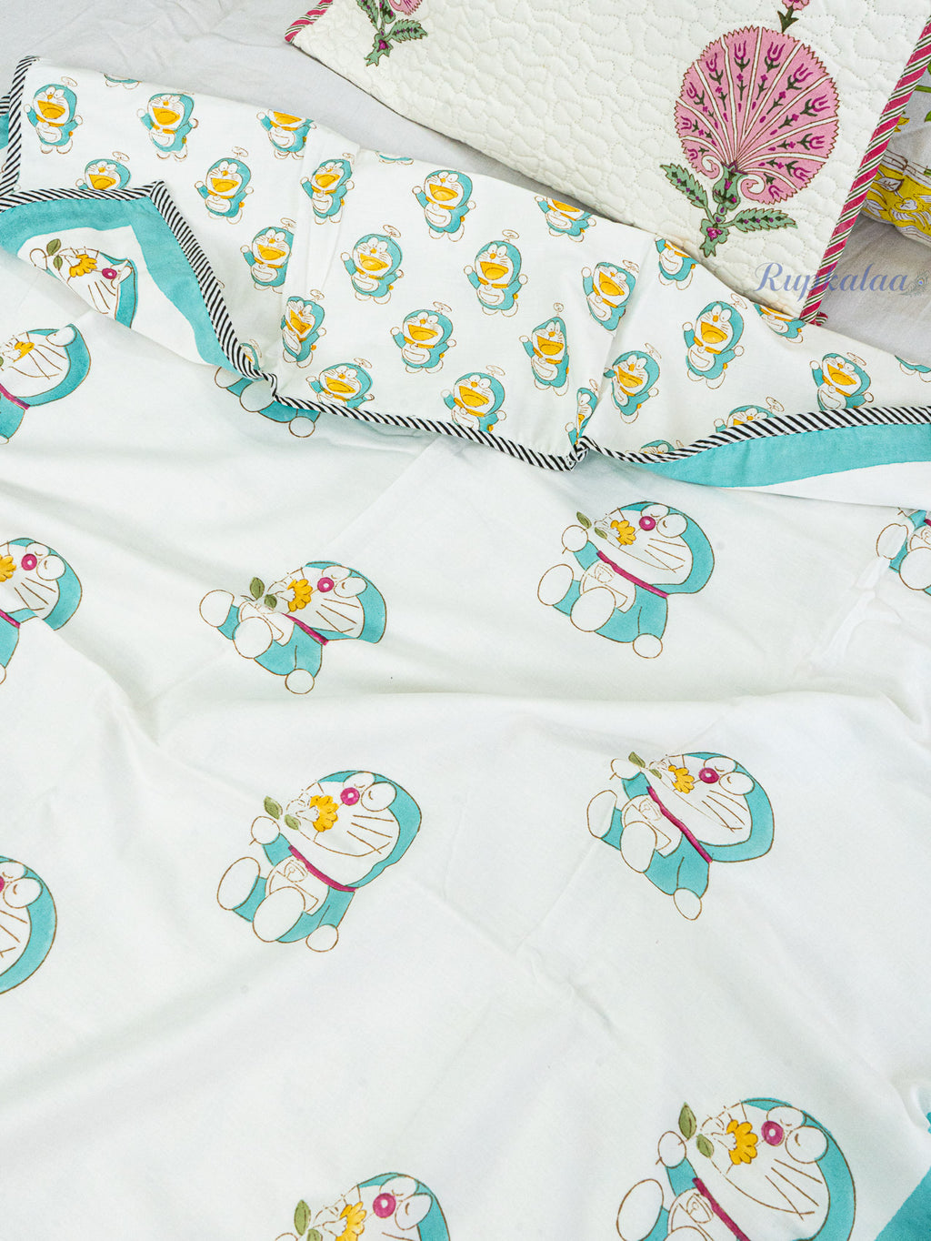 Doraemon Reversible Hand Block Mulmul Dohar