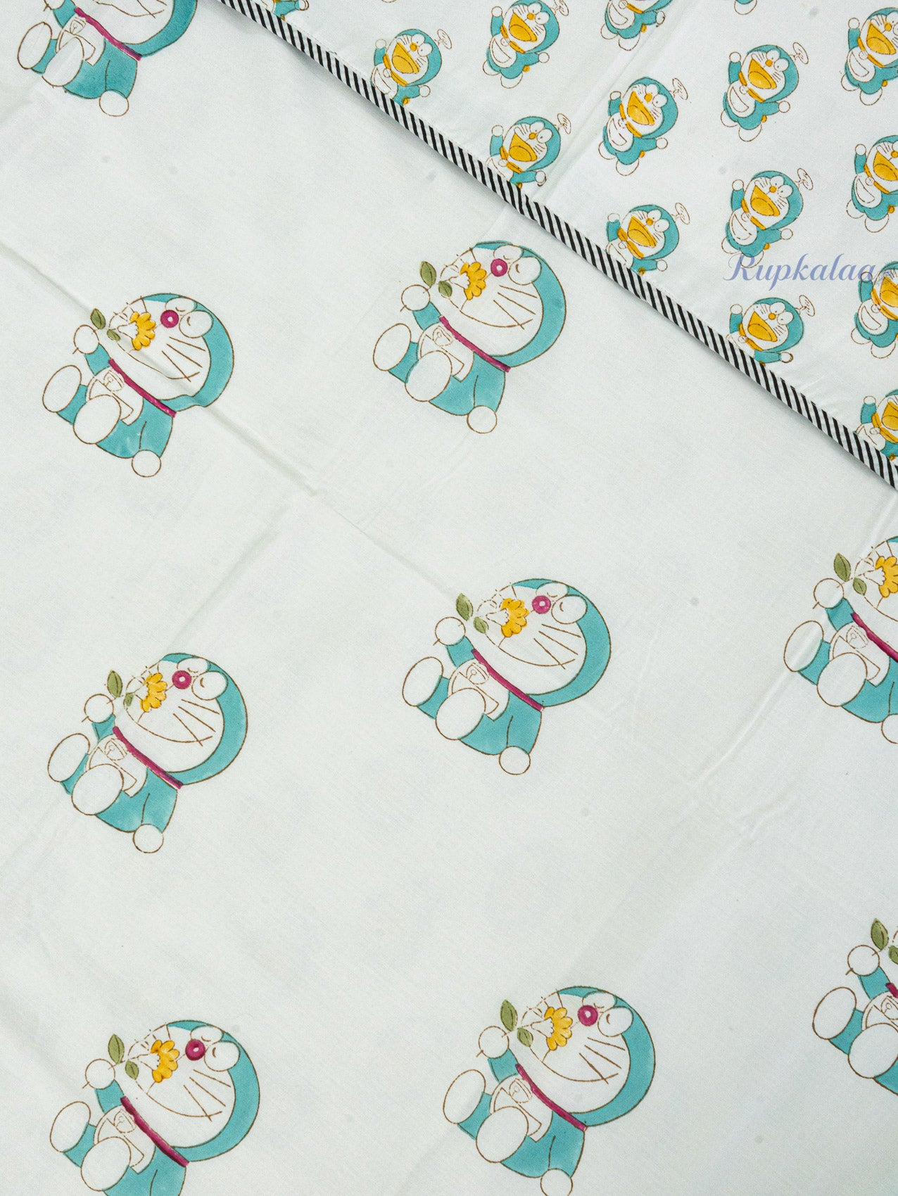 Doraemon Reversible Hand Block Mulmul Dohar