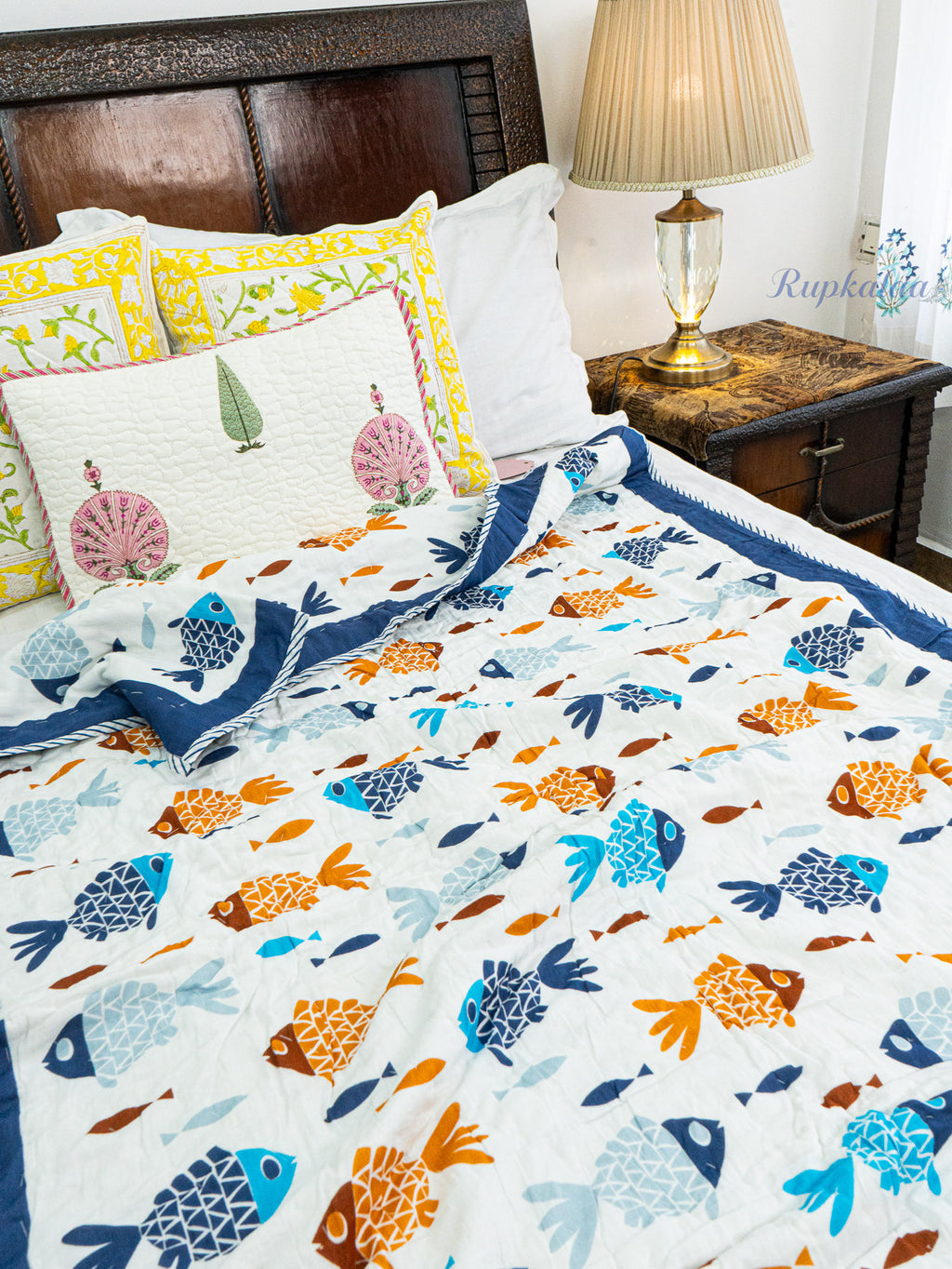 Soft Ripples Hand Block Reversible Mulmul Baby Quilt