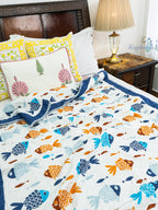 Soft Ripples Hand Block Reversible Mulmul Baby Quilt
