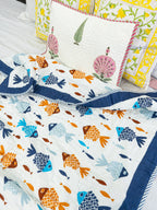 Soft Ripples Hand Block Reversible Mulmul Baby Quilt
