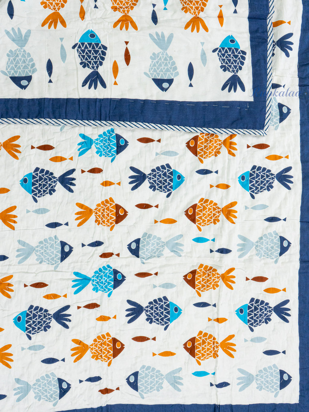Soft Ripples Hand Block Reversible Mulmul Baby Quilt