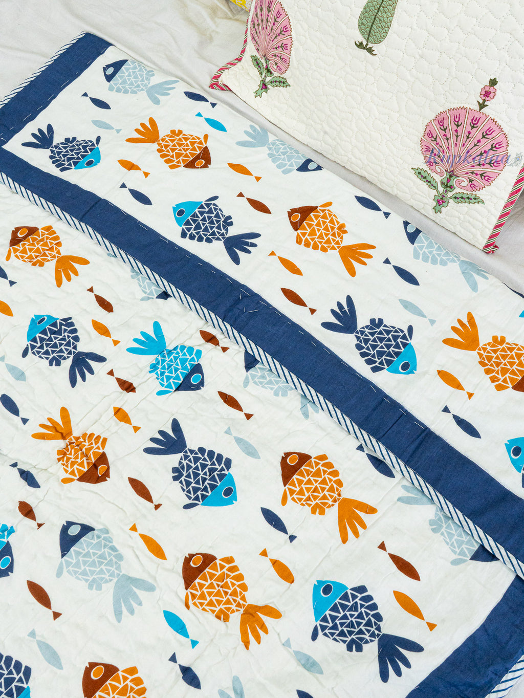 Soft Ripples Hand Block Reversible Mulmul Baby Quilt