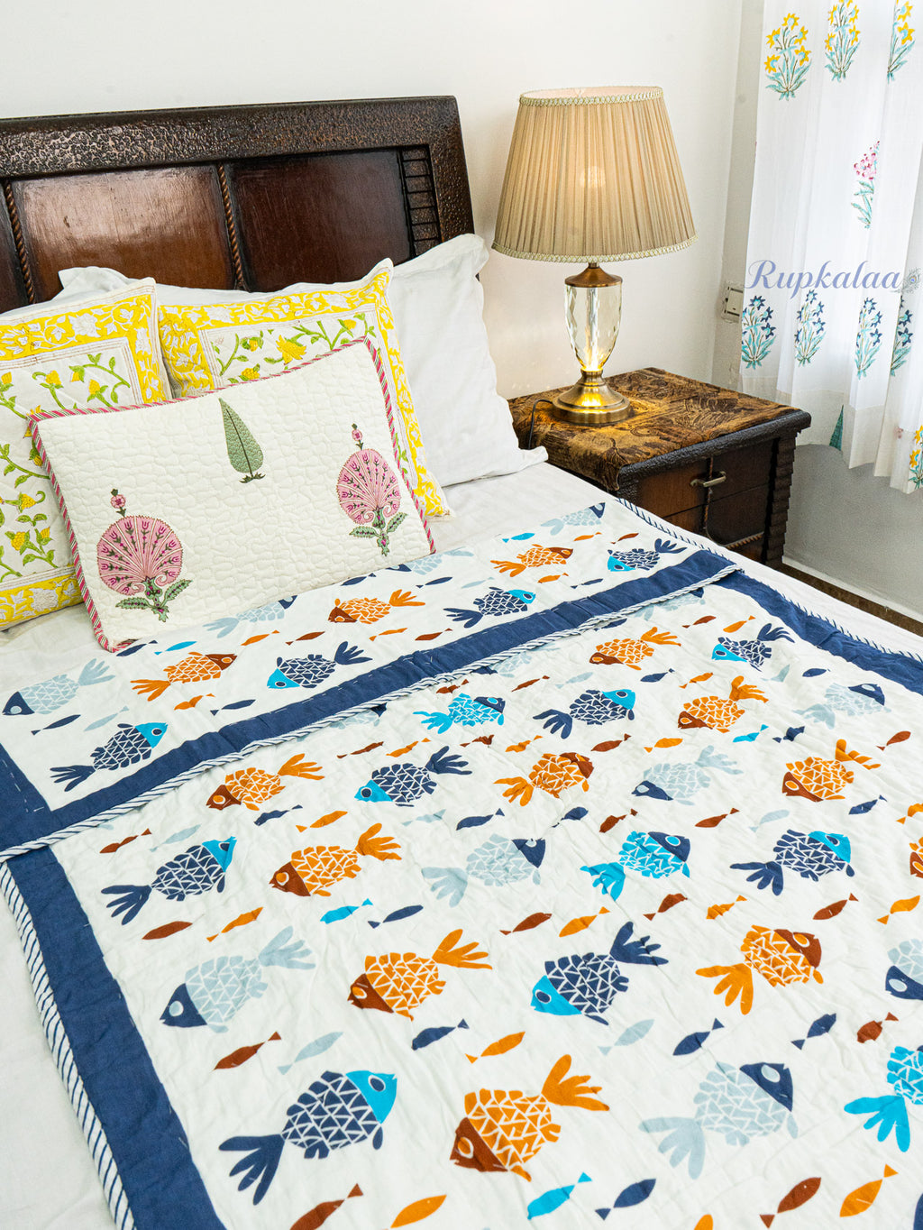 Soft Ripples Hand Block Reversible Mulmul Baby Quilt
