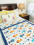 Soft Ripples Hand Block Reversible Mulmul Baby Quilt