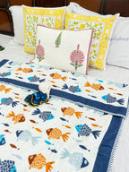 Soft Ripples Hand Block Reversible Mulmul Baby Quilt