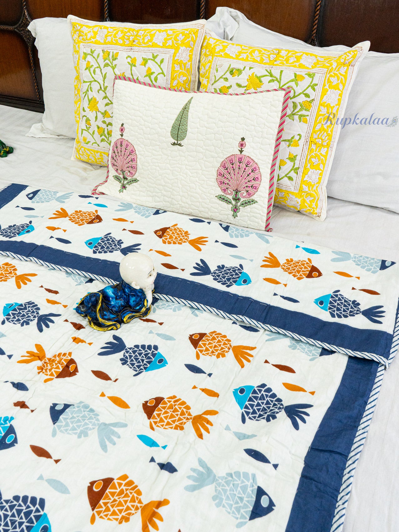 Soft Ripples Hand Block Reversible Mulmul Baby Quilt