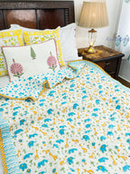 Jolly Dinos Hand Block Reversible Mulmul Baby Quilt