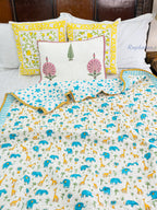 Jolly Dinos Hand Block Reversible Mulmul Baby Quilt