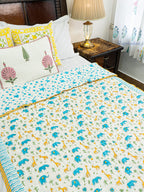 Jolly Dinos Hand Block Reversible Mulmul Baby Quilt