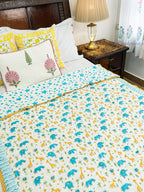 Jolly Dinos Hand Block Reversible Mulmul Baby Quilt