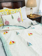 Jal Safar Hand Block Reversible Mulmul Baby Quilt