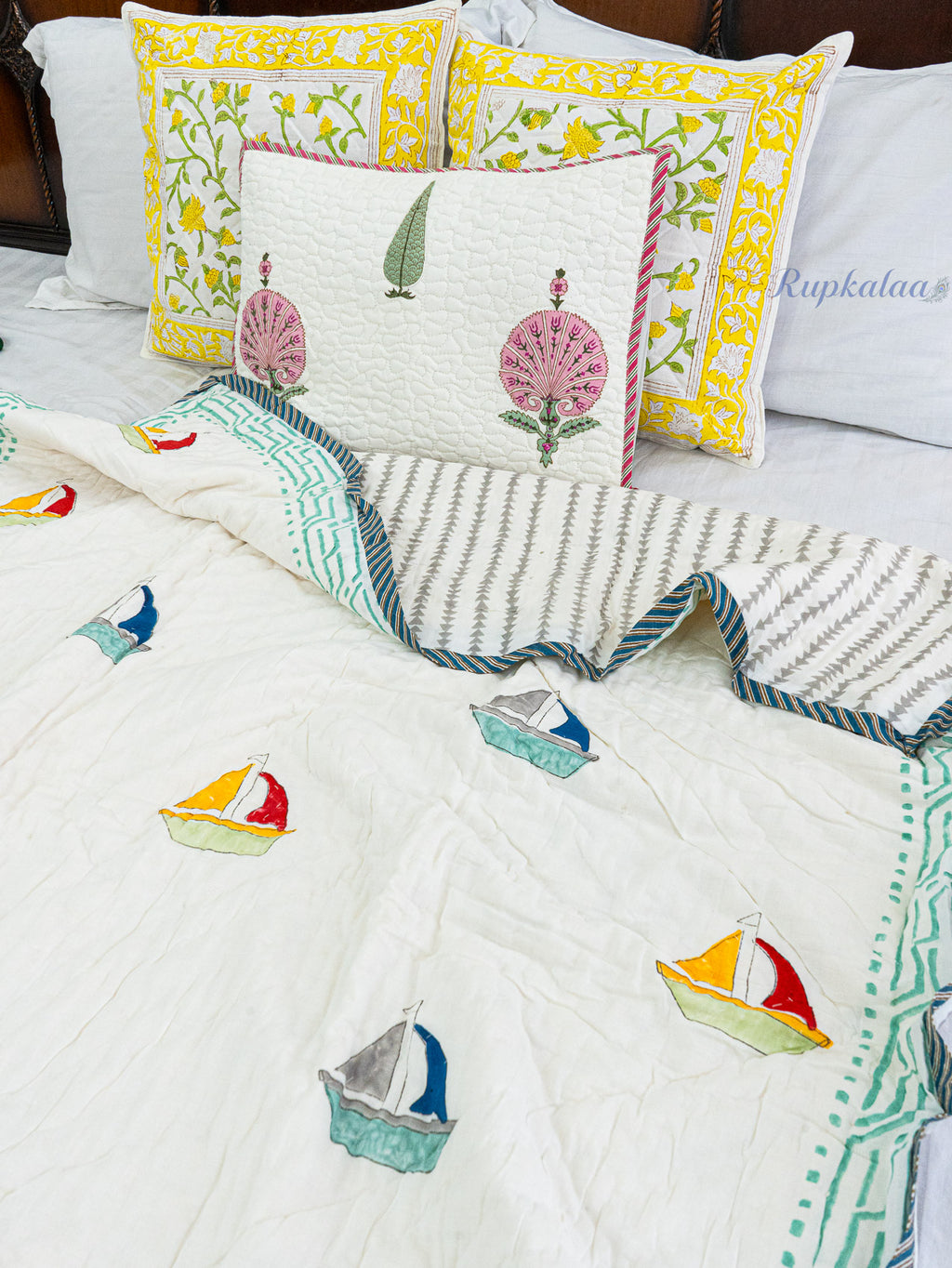Jal Safar Hand Block Reversible Mulmul Baby Quilt