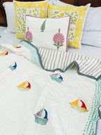 Jal Safar Hand Block Reversible Mulmul Baby Quilt