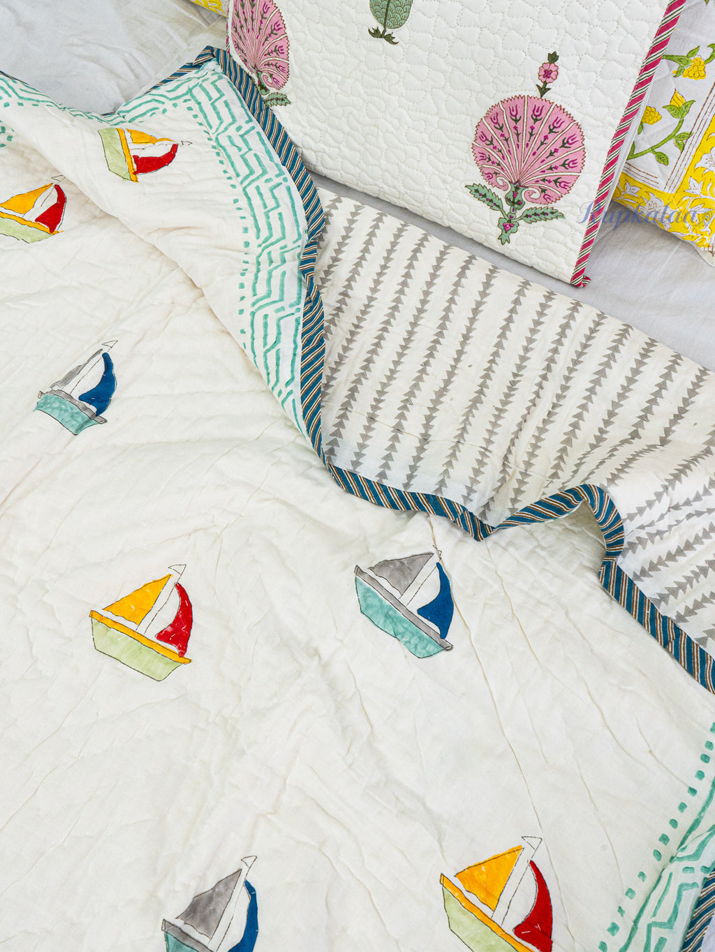 Jal Safar Hand Block Reversible Mulmul Baby Quilt