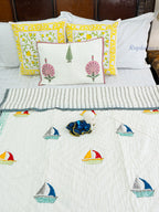 Jal Safar Hand Block Reversible Mulmul Baby Quilt