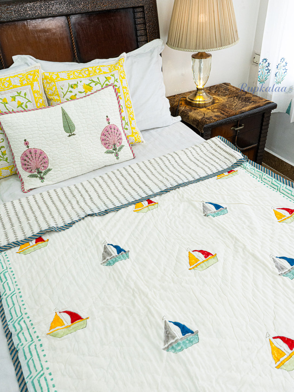 Jal Safar Hand Block Reversible Mulmul Baby Quilt